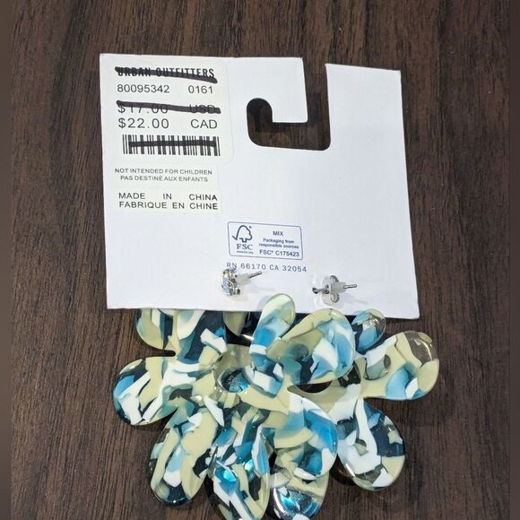 NWT $17 Urban Outfitters Blue Green Floral Funky Earrings - Picture 2 of 2